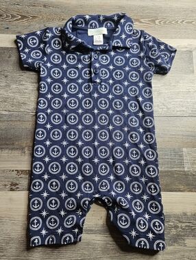Feather Baby Navy Blur Anchor Sailor Romper 9-12 Months